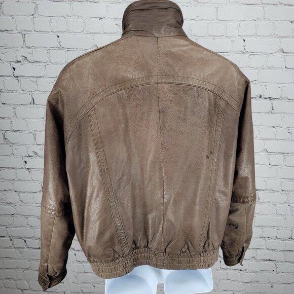 VTG Aggio Brown Genuine Soft Leather Full Zip Snap Pockets Bomber Jacket Large L - Picture 2 of 16